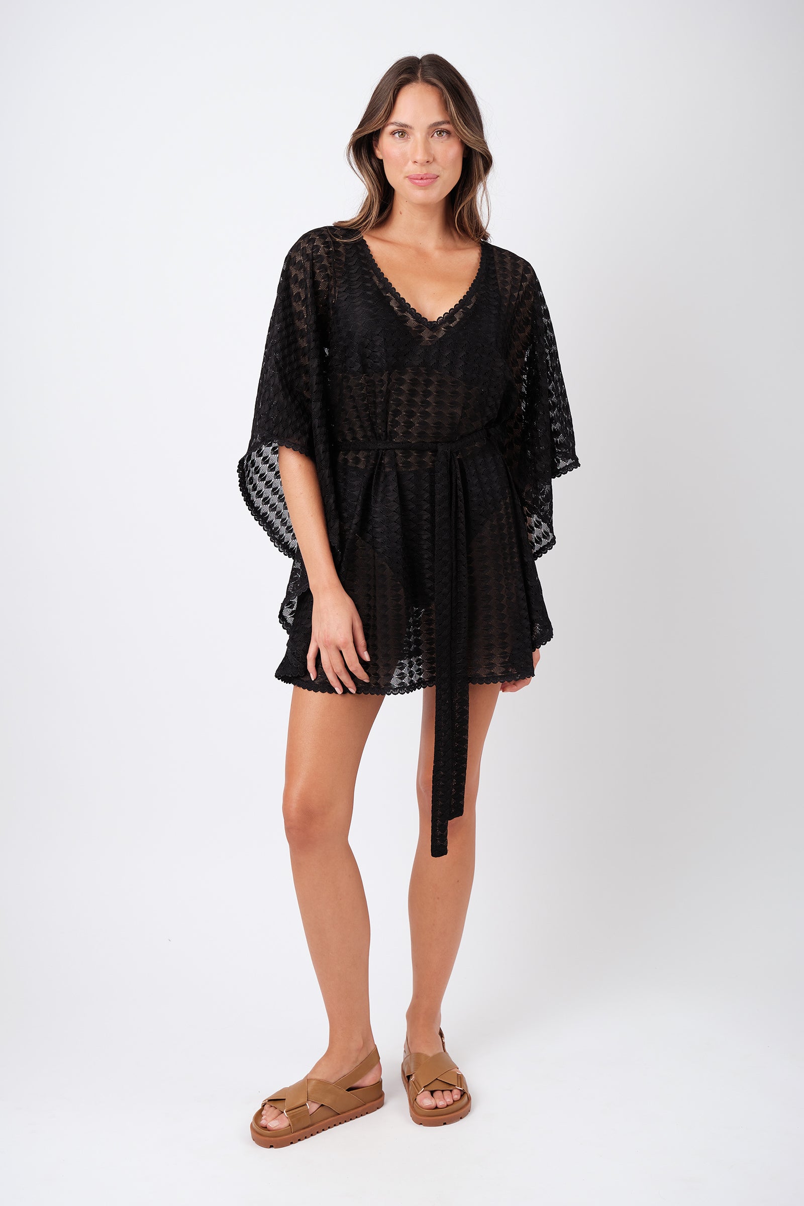 Scalloped Lace Kaftan BLACK - XYRIS
