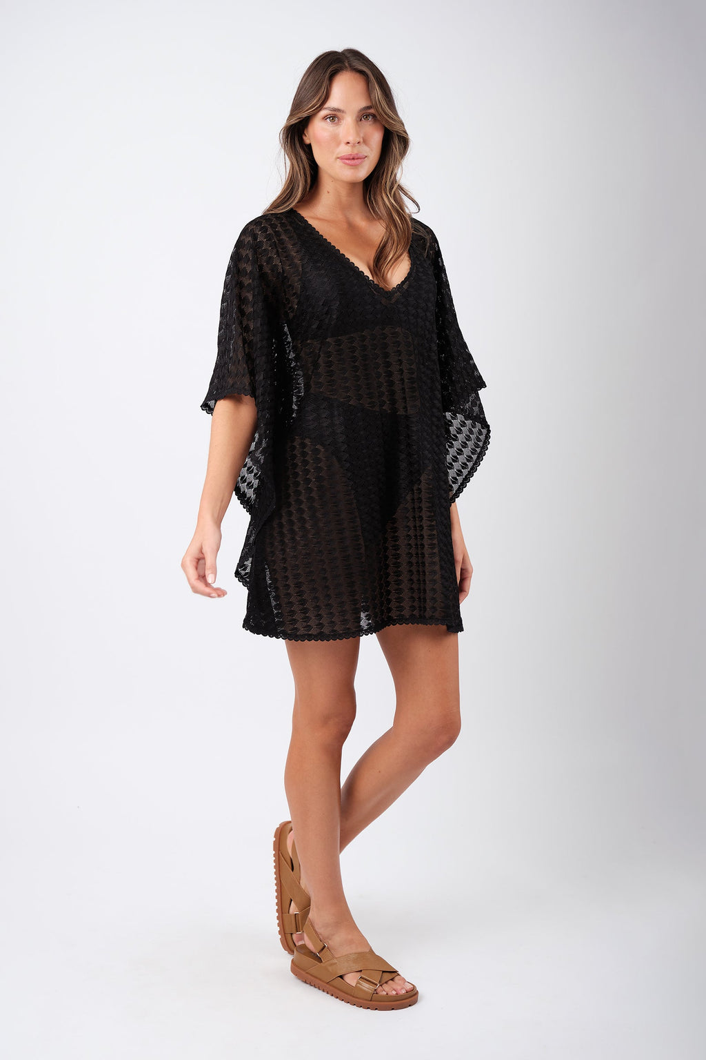 Scalloped Lace Kaftan BLACK - XYRIS