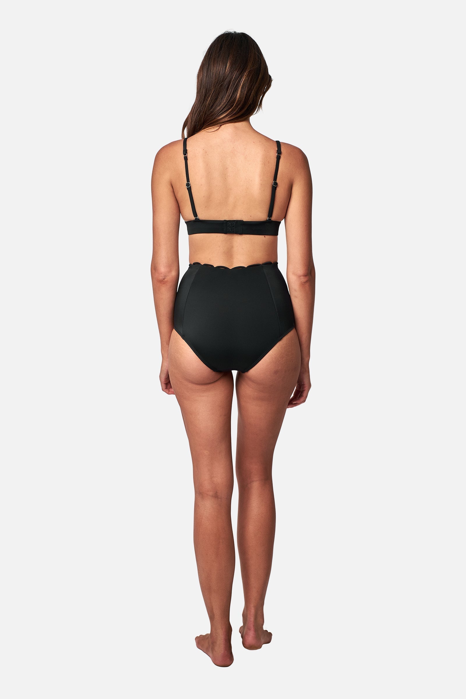 Scalloped Never Say Never High-Waisted Bikini Bottom BLACK - XYRIS